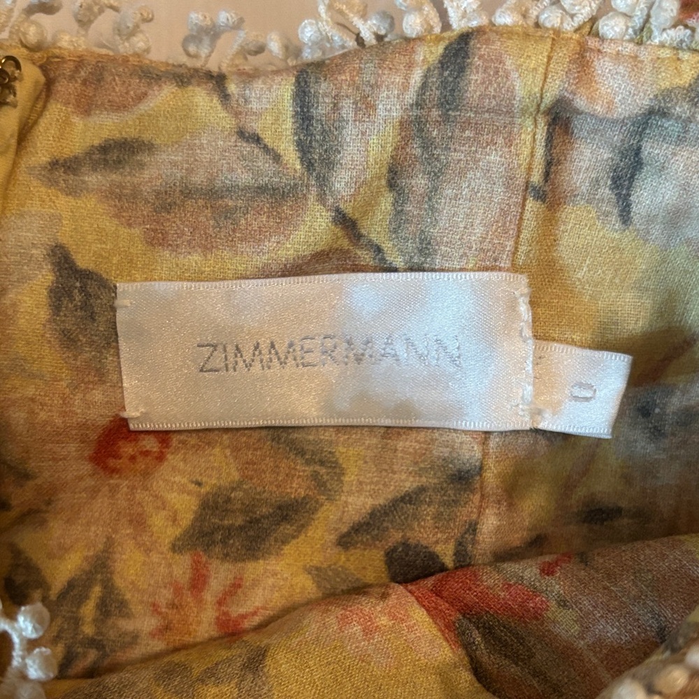 Zimmermann Yellow Floral Puff-Sleeve Dress with Pearl Trim - Picture 2 of 7